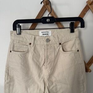 Reformation Cynthia High Rise Long Beige Straight-Leg Jeans Size 25